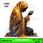 Digital Art Illustration: Afro, BOHO, Prayer, Meditation, Feminine, Silhouette, Black, Muslim Woman - UrthNart