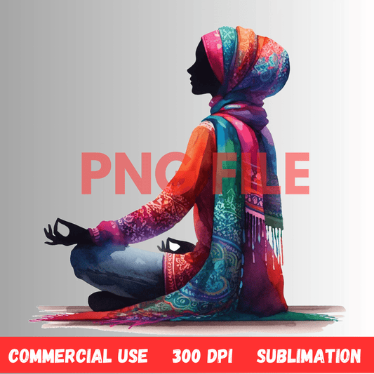 Digital Art Illustration: Afro, BOHO, Prayer, Meditation, Feminine, Silhouette, Black, Muslim Woman - UrthNart