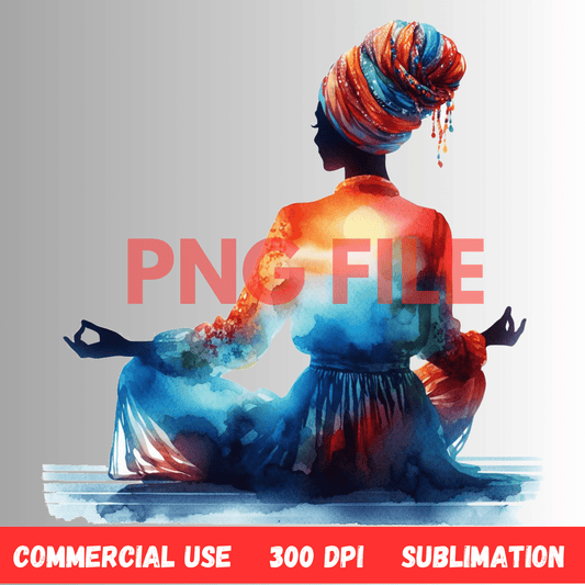 Digital Art Illustration: Afro, BOHO, Prayer, Meditation, Feminine, Silhouette, Black, Muslim Woman - UrthNart
