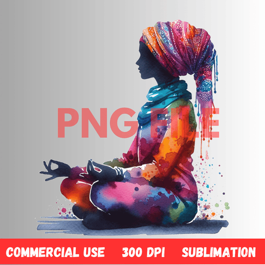 Digital Art Illustration: Afro, BOHO, Prayer, Meditation, Feminine, Silhouette, Black, Muslim Woman - UrthNart