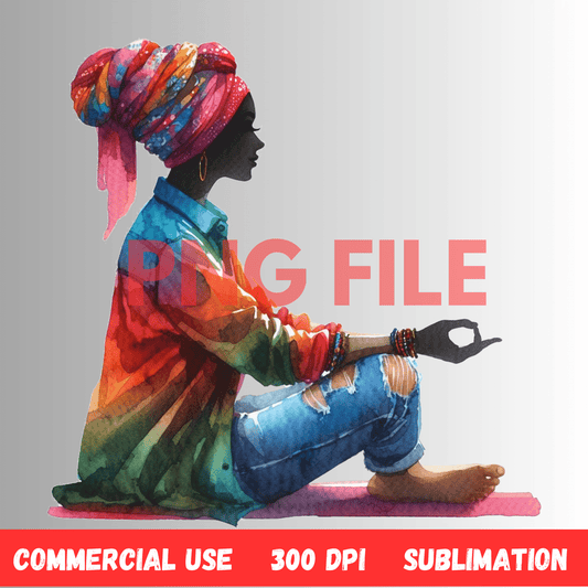 Digital Art Illustration: Afro, BOHO, Prayer, Meditation, Feminine, Silhouette, Black, Muslim Woman - UrthNart