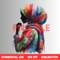 Digital Art Illustration: Afro, BOHO, Watercolor, Meditation, Feminine, Silhouette, Black, Muslim Woman - UrthNart