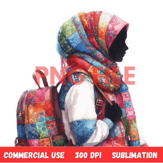 Digital Art Illustration: Afro, BOHO, Watercolor, Meditation, Feminine, Silhouette, Black, Muslim Woman - UrthNart