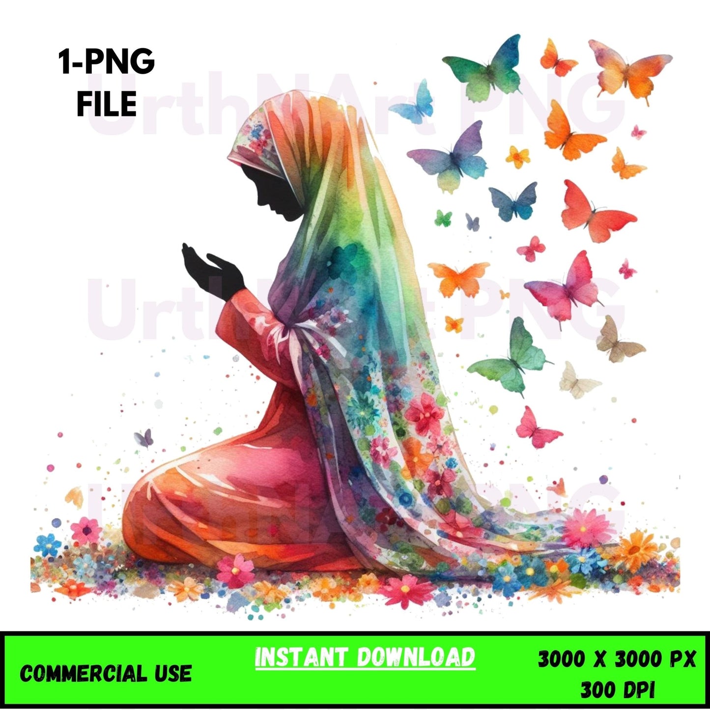 Digital Art Illustration – Muslim Woman and Butterfies PNG | The Beauty of Modesty Collection - UrthNart