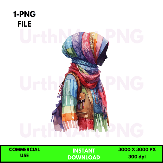 Digital Art Illustration: Praying Woman, Watercolor, Modesty, Feminine, Silhouette, African, African - American, Muslim Woman - UrthNart