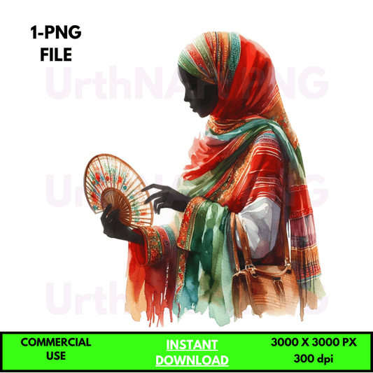 Digital Art Illustration: Praying Woman, Watercolor, Modesty, Feminine, Silhouette, African, African - American, Muslim Woman - UrthNart