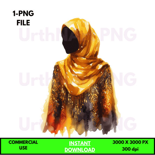 Digital Art Illustration: Praying Woman, Watercolor, Modesty, Feminine, Silhouette, African, African - American, Muslim Woman - UrthNart