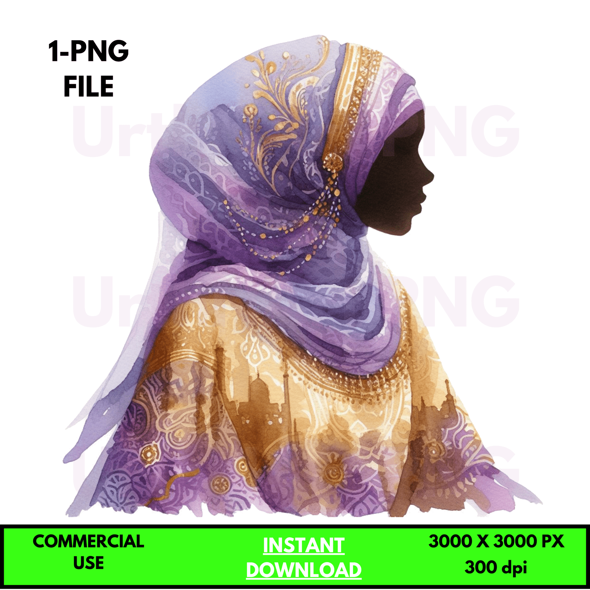 Digital Art Illustration: Praying Woman, Watercolor, Modesty, Feminine, Silhouette, African, African - American, Muslim Woman - UrthNart