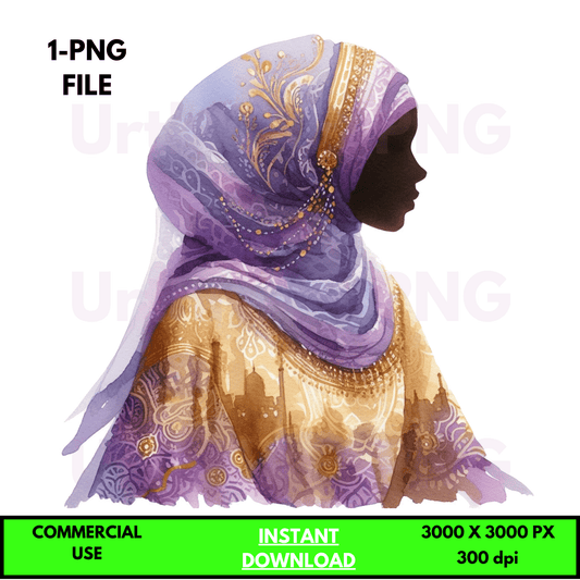Digital Art Illustration: Praying Woman, Watercolor, Modesty, Feminine, Silhouette, African, African - American, Muslim Woman - UrthNart