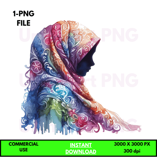 Digital Art Illustration: Praying Woman, Watercolor, Modesty, Feminine, Silhouette, African, African - American, Muslim Woman - UrthNart