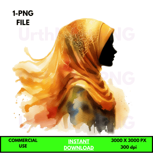 Digital Art Illustration: Praying Woman, Watercolor, Modesty, Feminine, Silhouette, African, African - American, Muslim Woman - UrthNart