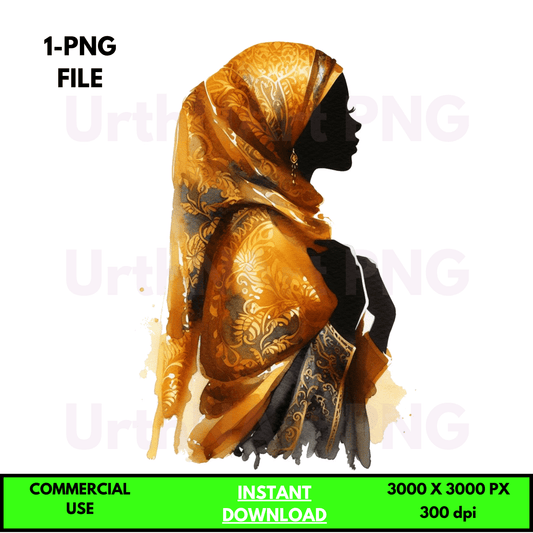 Digital Art Illustration: Praying Woman, Watercolor, Modesty, Feminine, Silhouette, African, African - American, Muslim Woman - UrthNart