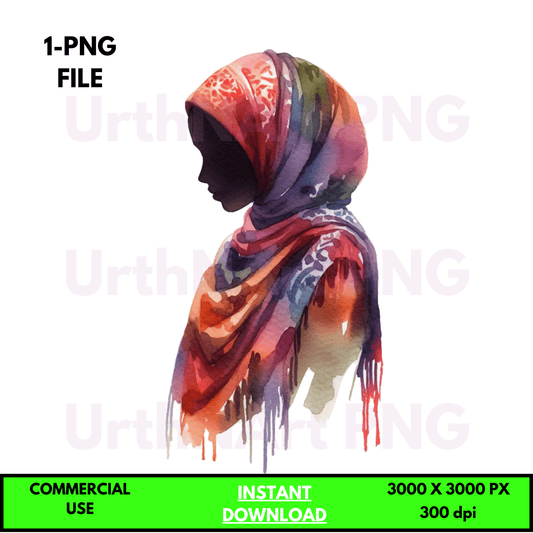 Digital Art Illustration: Praying Woman, Watercolor, Modesty, Feminine, Silhouette, African, African - American, Muslim Woman - UrthNart