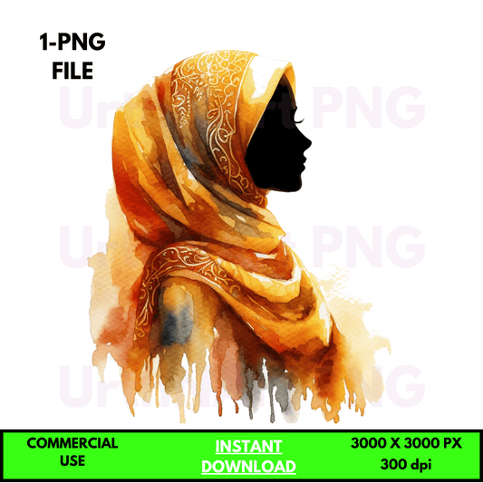 Digital Art Illustration: Praying Woman, Watercolor, Modesty, Feminine, Silhouette, African, African - American, Muslim Woman - UrthNart