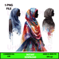 Digital Art Illustration: Watercolor, Modest Women, Feminine, Silhouette, Mosque, African, African - American, Muslim Woman - UrthNart
