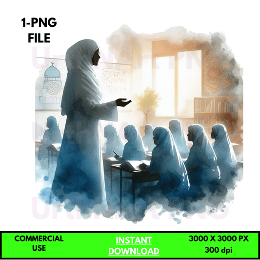 Digital Art Illustration: Watercolor, Modest Women, Feminine, Silhouette, Muslim Teacher, African, African - American, Muslim Women (Copy) - UrthNart